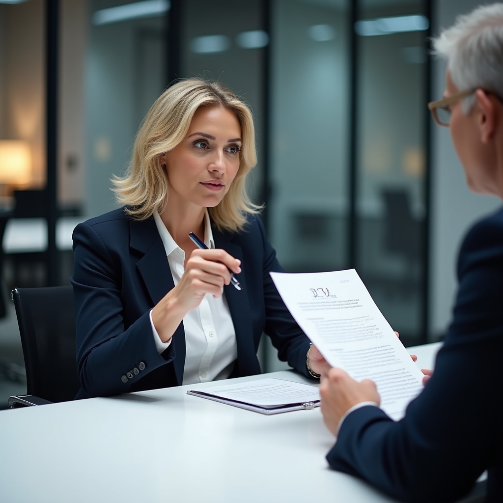 Praxisinhaberin bespricht Kennzahlen in einer Schulungssitzung